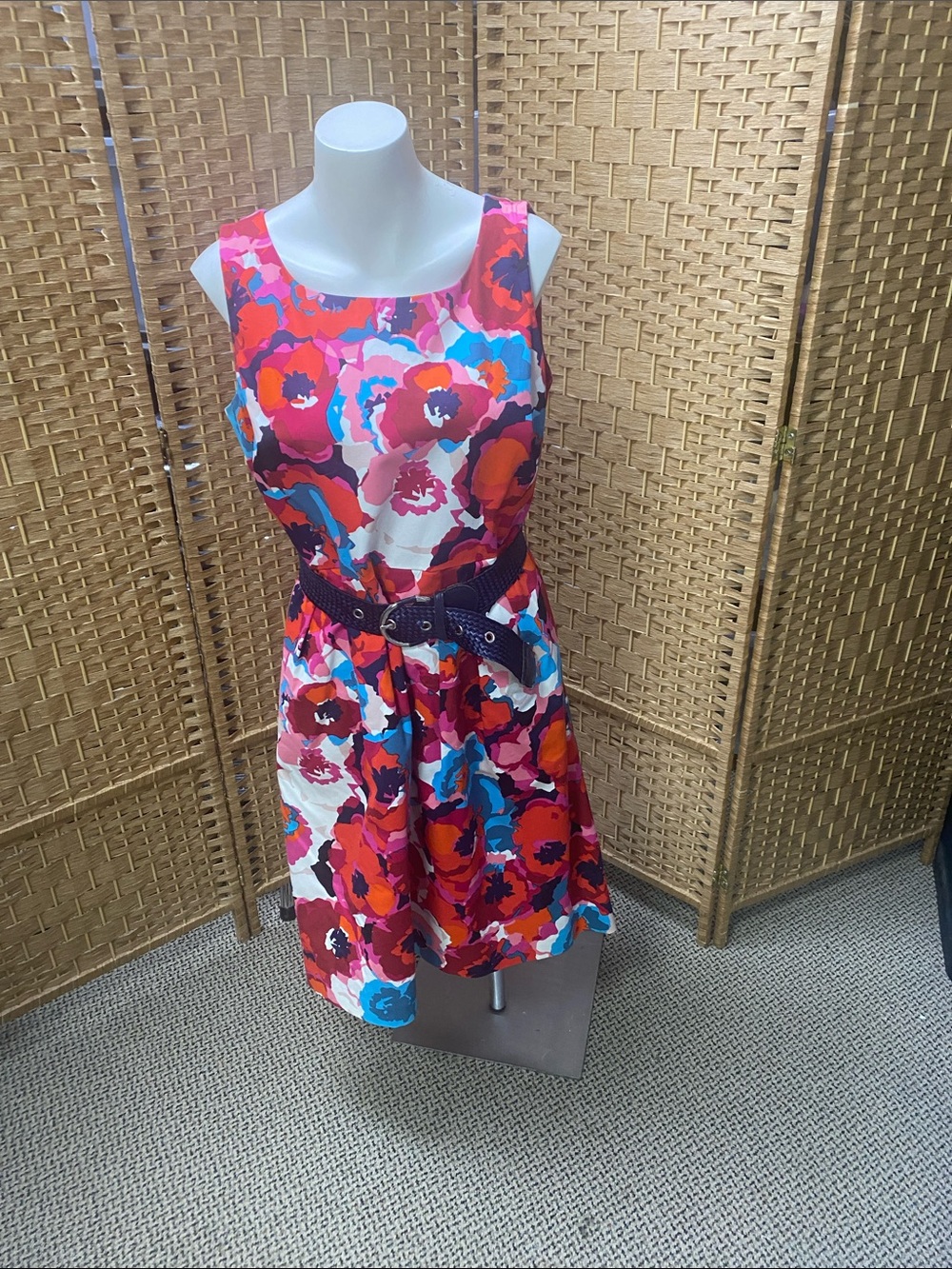 Floral Sleeveless A-Line Dress in Red & Pink